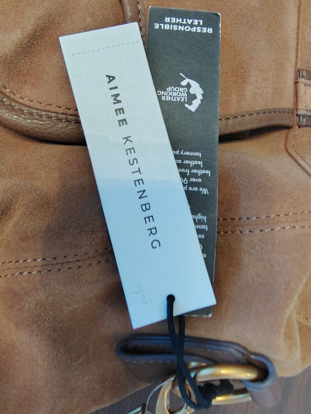 Aimee Kestenberg Tan Brown Suede Leather Shoulder Bag with Brass Accents - Picture 7 of 15